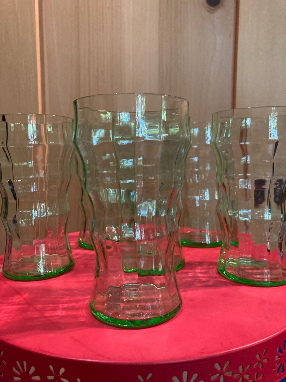 Vintage Ribbed Green Glasses Set of 6